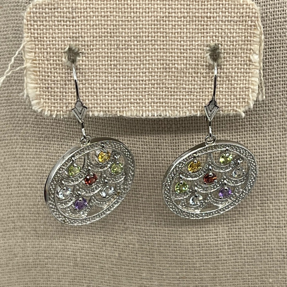 Vintage Ross-Simons Real Sterling Silver Multi-Gemstone Earrings - Picture 10 of 16